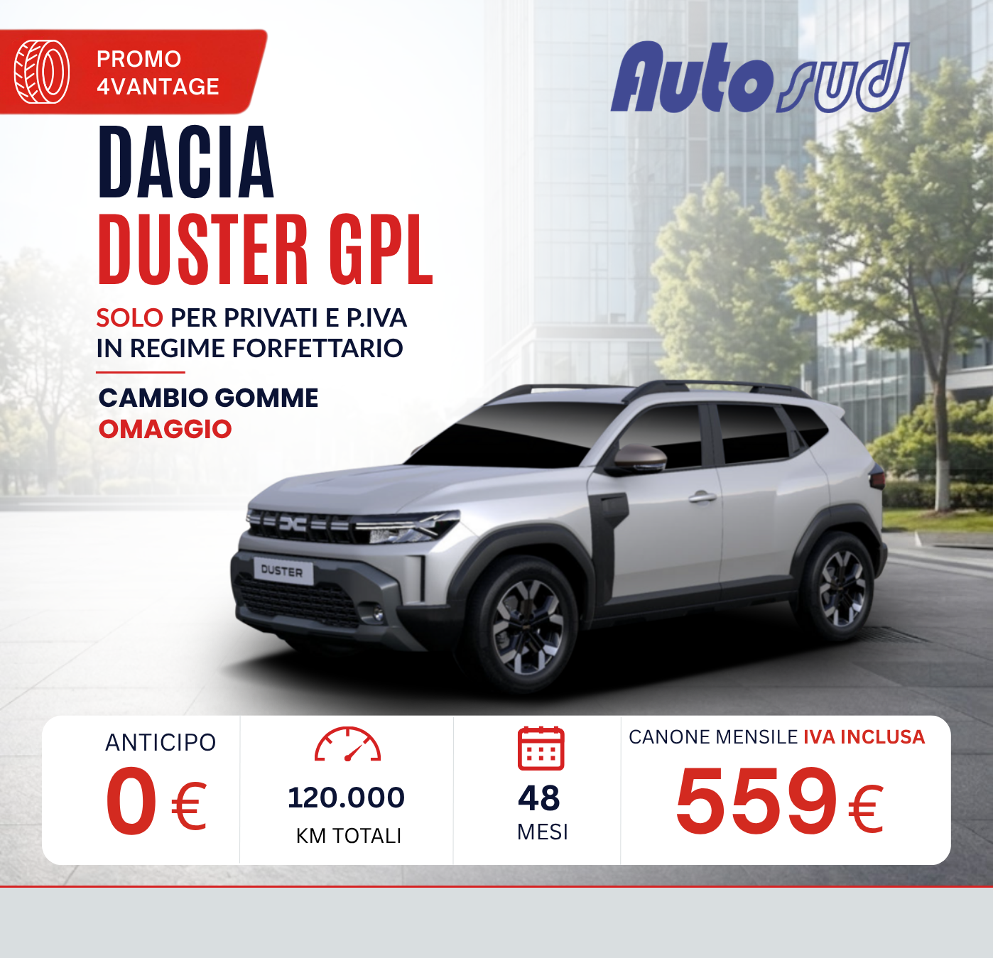 Offerta noleggio lungo termine Dacia Duster GPL Autosud settembre 2026